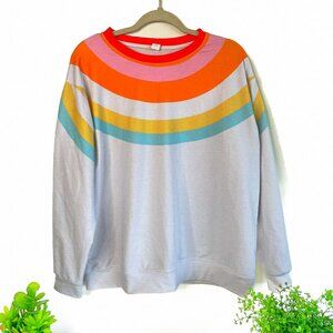 Pixie Lady Womens Multi Rainbow Color Block White Crewneck Sweatshirt - Size XL